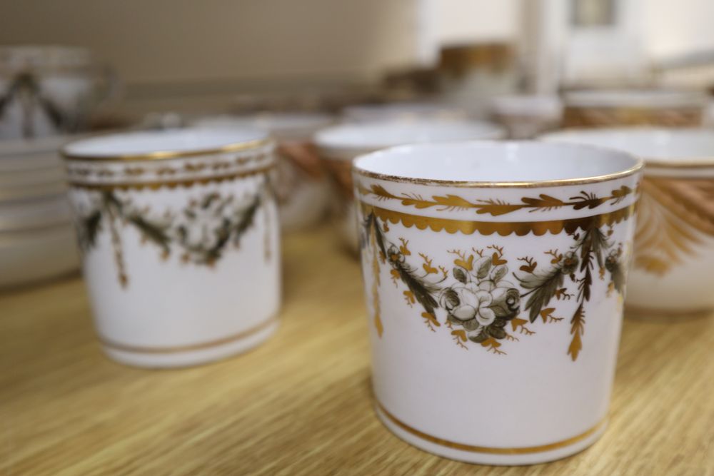 Two early 19th century Staffordshire tea and coffee sets (damage)